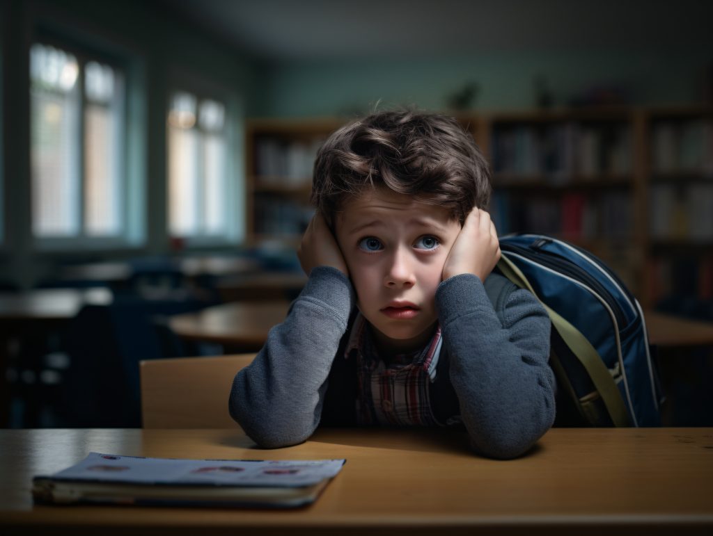 Criança na escola, encontrando desafios na aprendizagem causados pela epilepsia