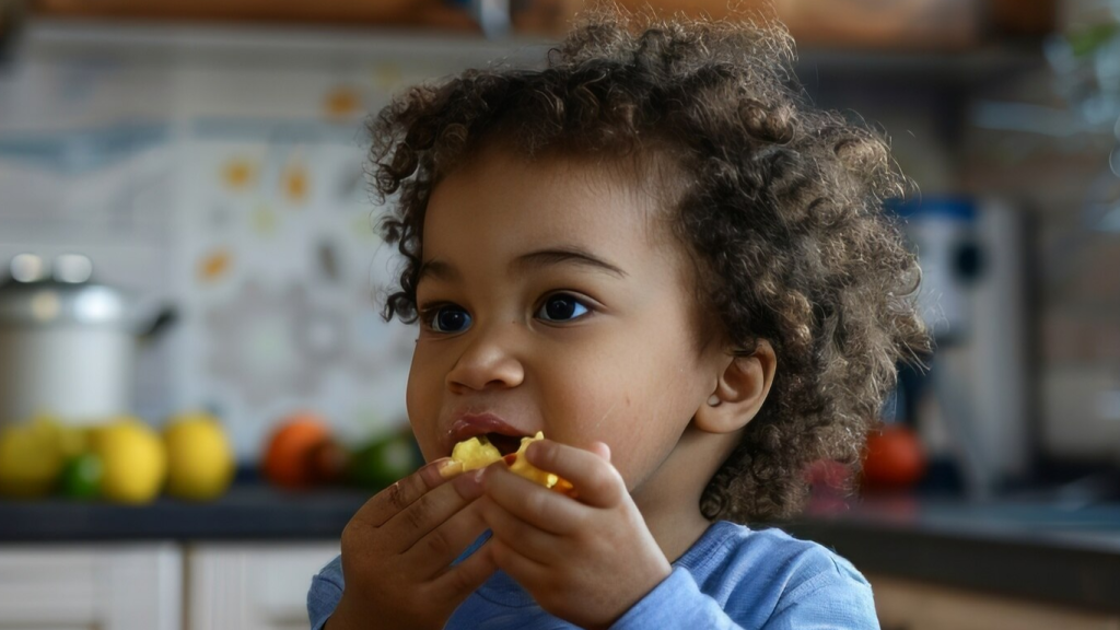 Criança se alimentando, para falar sobre alimentação e desenvolvimento cerebral